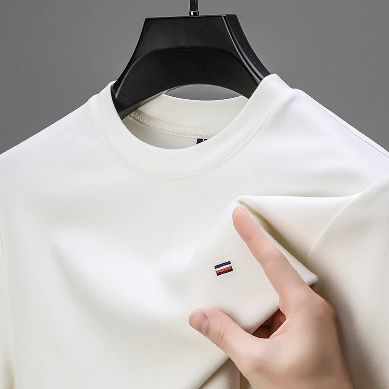 

New Design Quality Men's German Velvet T-shirt O-Neck Flag Embroidery Long Sleeve British Versatile Warm Spring Autumn Menswear