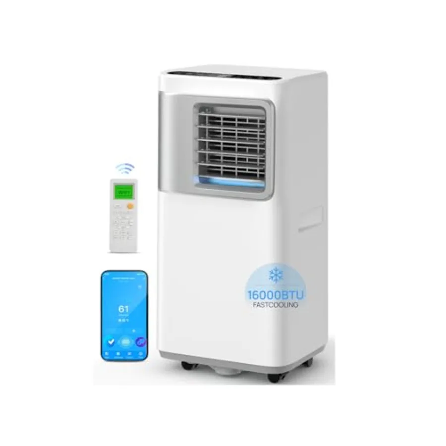 

Portable Air Conditioners 16000 BTU for Large Rooms up to 750 Sq.Ft 5 in 1 Smart AC Unit with WiFi App Remote Drainage-Free Deh