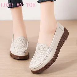 2024 Casual British Flower Genuine Leather Flats Platform Shoes For Women Loafers Chaussure Femme Ladies Trainers Zapatos Mujer