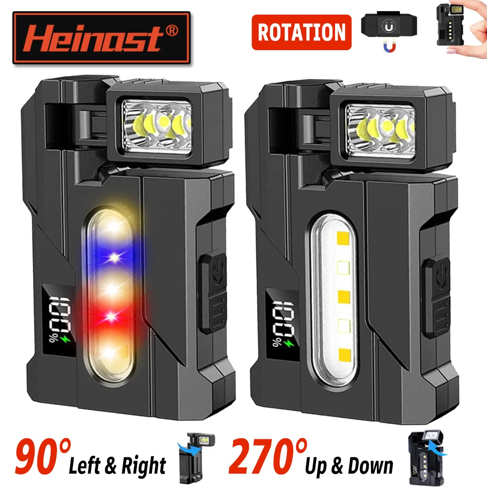 1200LM Rotating Flashlight, Magnetic Multi-Angle USB Rechargeable Torch, Mini Portable with Cap Clip for EDC Camping Work Light