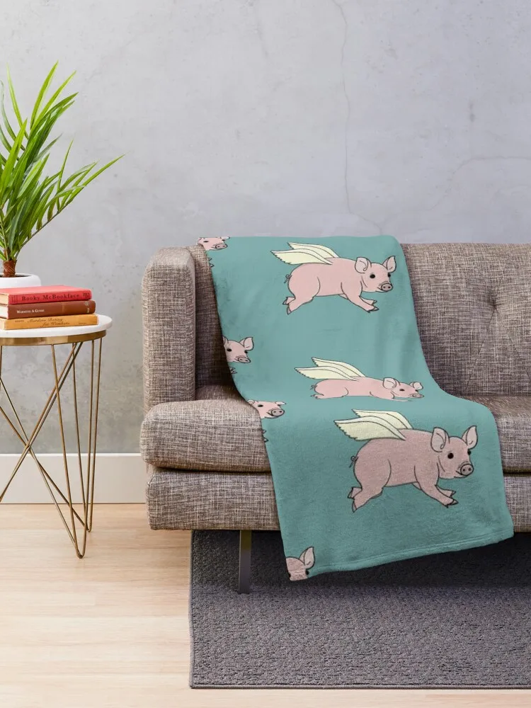 Flying Leaping Pig Throw Blanket blankets and throws Decoratives Blankets