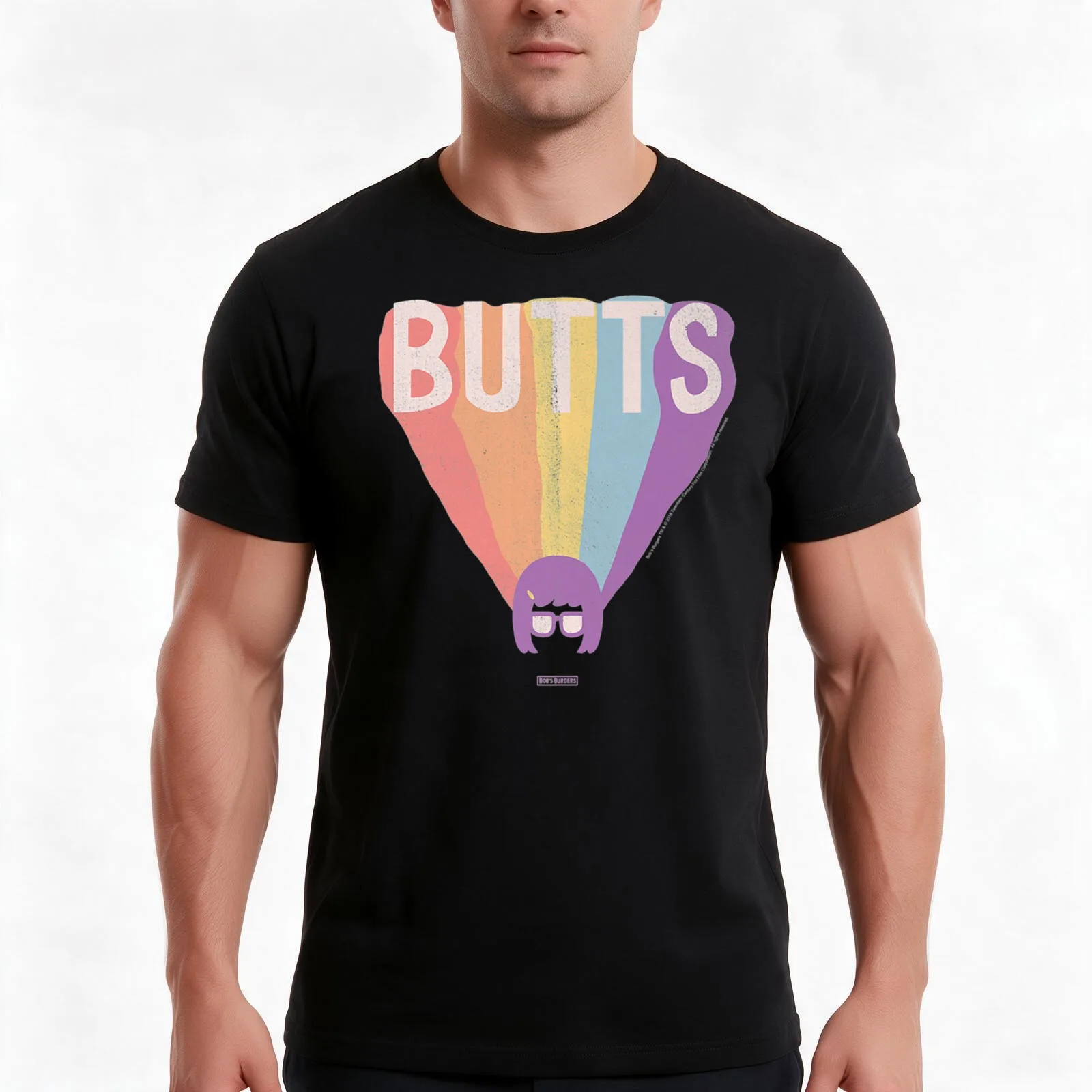 Tina Butts Rainbow Extruded T-Shirt, Summer Casual Cotton Tee, Oversized Streetwear Tops, Vintage Graphic Print, 100% Cotton