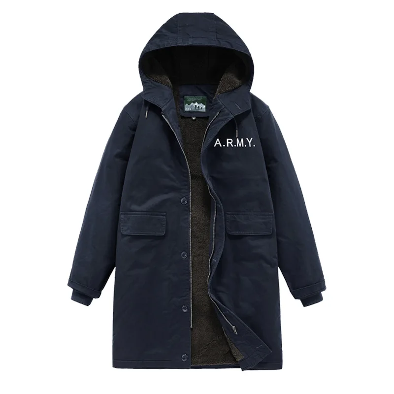 Winter Retro Cotton-padded Navy Overcoat Mid-length N1 Deck Suit Trendy Hooded Thick Cotton-padded Jacket Men's Lambswool Coat