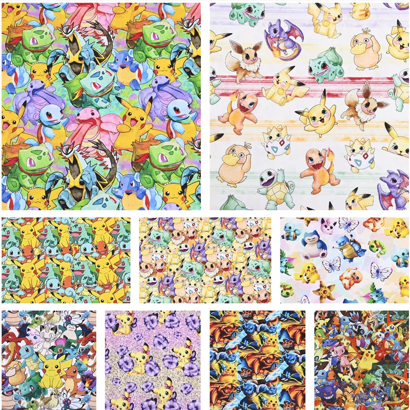 

105cm Width Pokemon Pikachu 100 Cotton Fabric Patchwork Sewing Hometextile Slipcover Quilt Needlework DIY Cloth Material