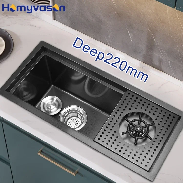 Modern Stainless Steel Sink 304 Ss Cup Rinser Washer Single Touch Panel Nano Bar Hidden Kitchen Sink