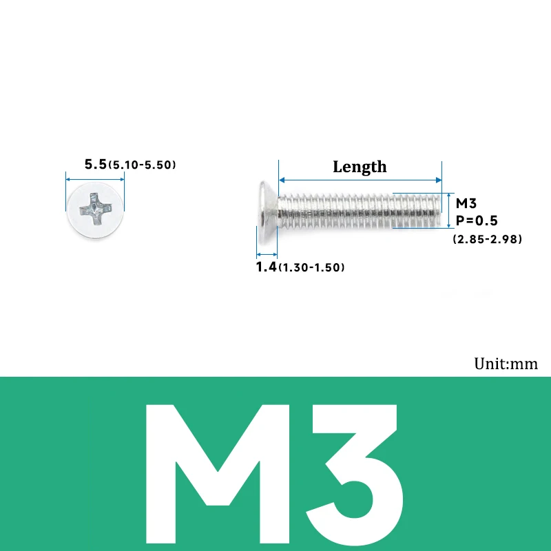 100pc M3 x 5 6 8 12mm Cross Phillips Flat Countersunk Head Screw Bolt Carbon Steel White Zinc Plated
