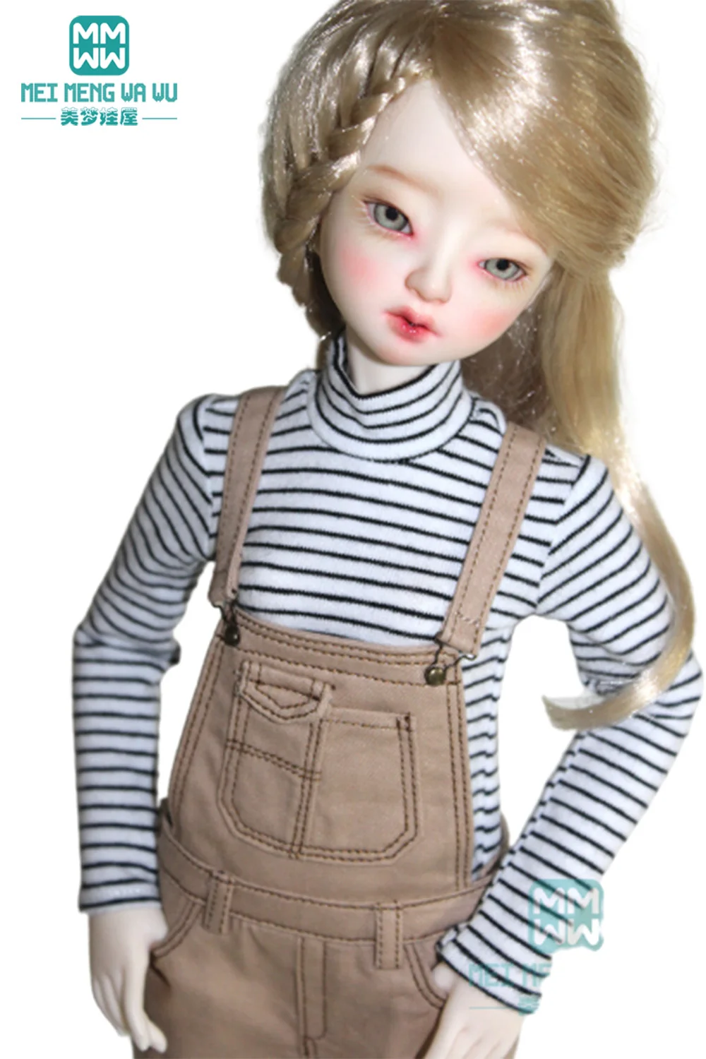 인형에 맞는 옷 43 cm 1/4 bjd 인형 패션 줄무늬 티셔츠, 스트랩 바지