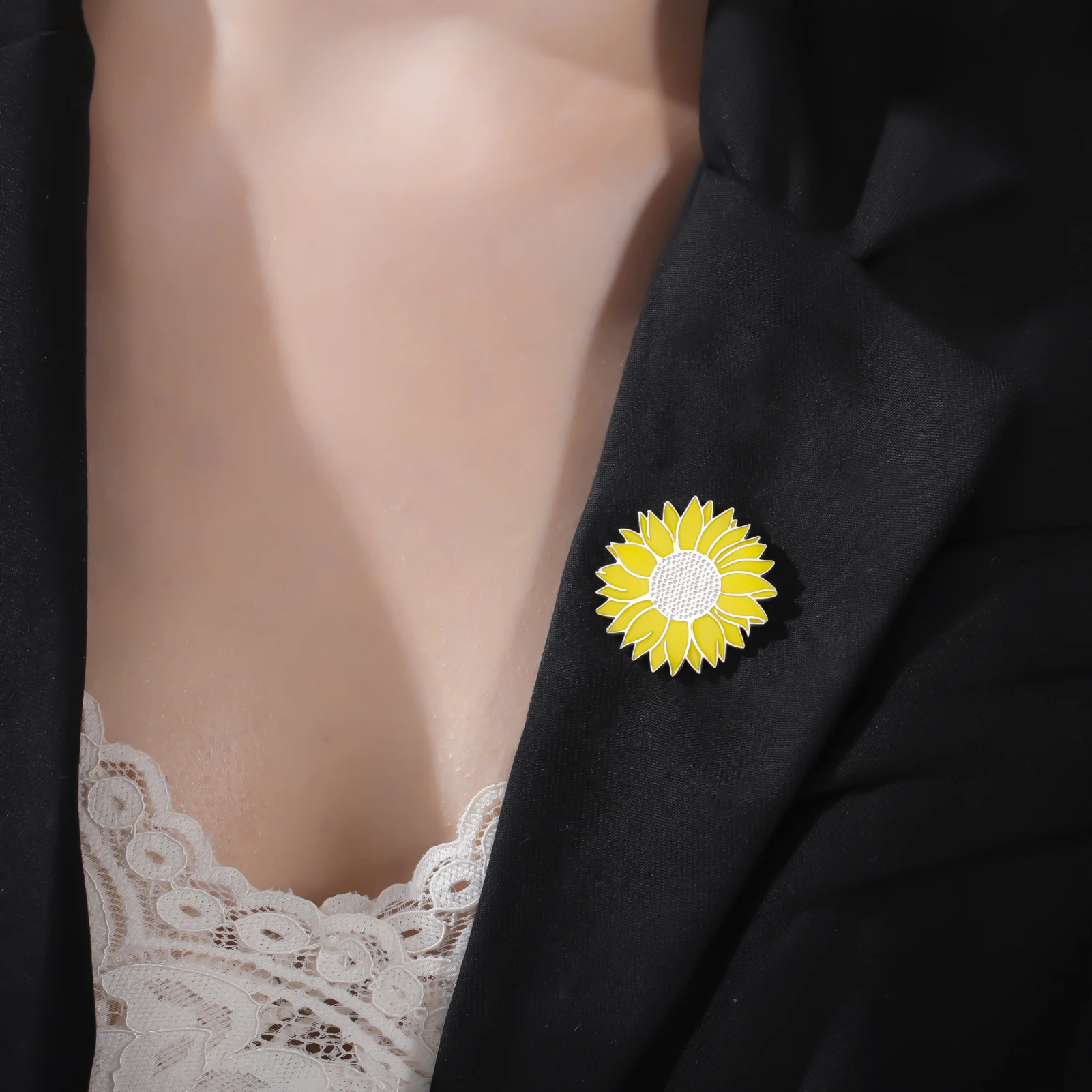 Lucktune النفط بالتنقيط عباد الشمس بروش الفولاذ المقاوم للصدأ المرأة دبابيس دبابيس معدنية للرجال قميص شارات موضة التلبيب دبابيس مجوهرات #4