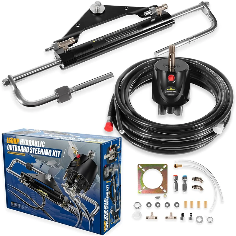

150HP Hydraulic Outboard Steering Kit Boat Marine System, Built-in Two-Way Lock Cylinder for Single-engine Use Only.