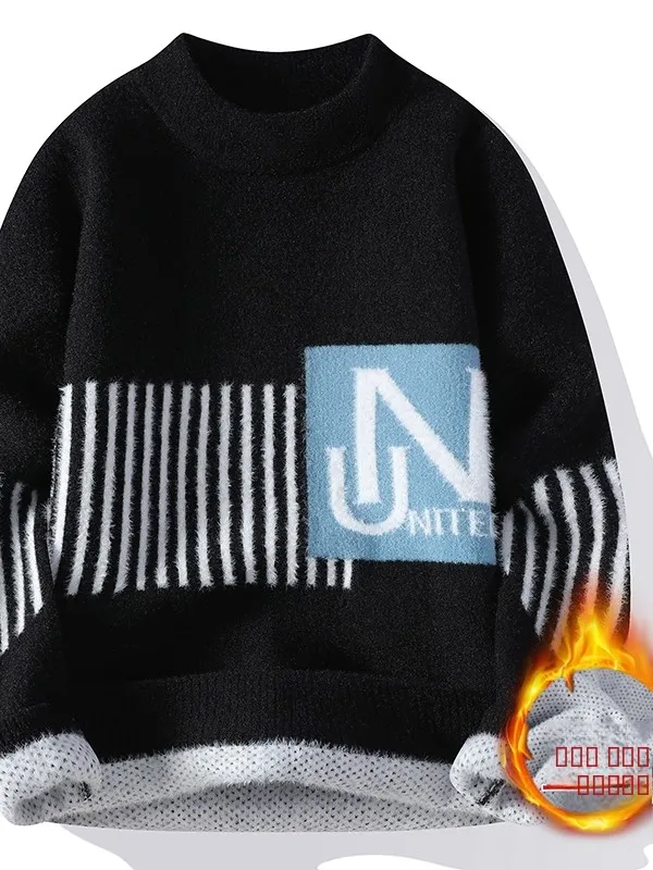 

Thiened round Ne Sweater for Men Autumn Winter New Faion Embroidered Long Sve Warm Top Casual Loose Fit Knitted Sweater