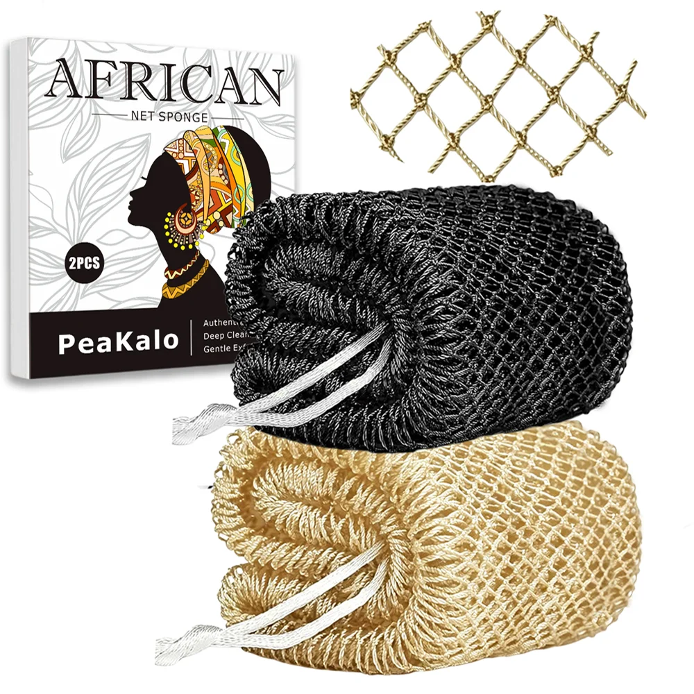 PeaKalo Authentic African Net Sponge-2Pcs Exfoliating Bath Shower Loofah Sponge, Gentle Back Scrubber for All Skin Types,Durable view 3