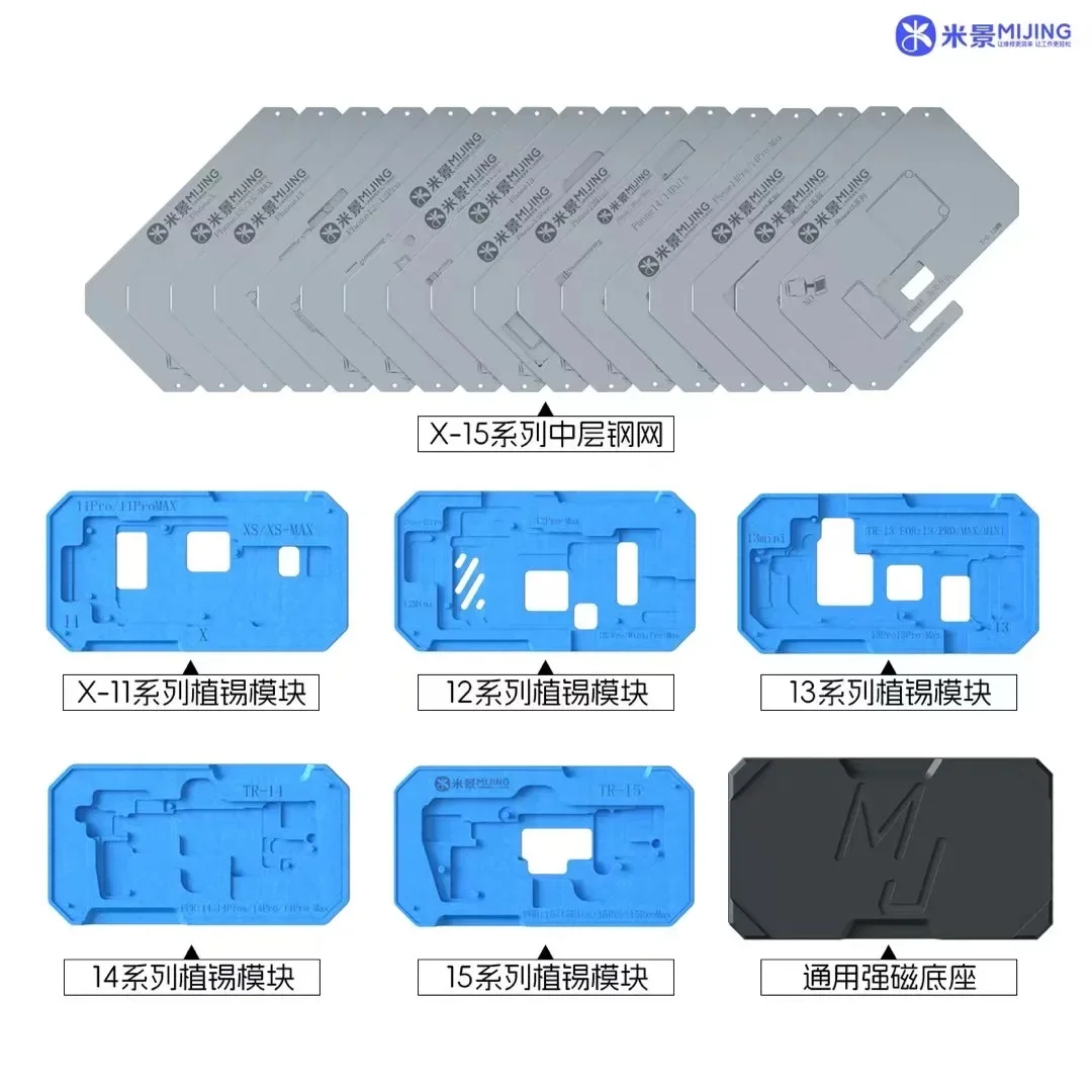 MJ Z20Pro Mid-Layer Planting Tin Template For iPhone X XS 11 12 13 14 15 Pro Max Mini Motherboard BGA Reballing Stencil Platform