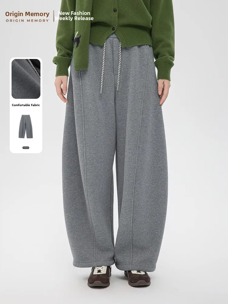 

Спортивные брюки Laid-ba Sle Fce на флисовой подкладке, повседневные, свободного кроя, Memory's Start, весна 2026, новинка, женские, с высокой талией, эластичные.