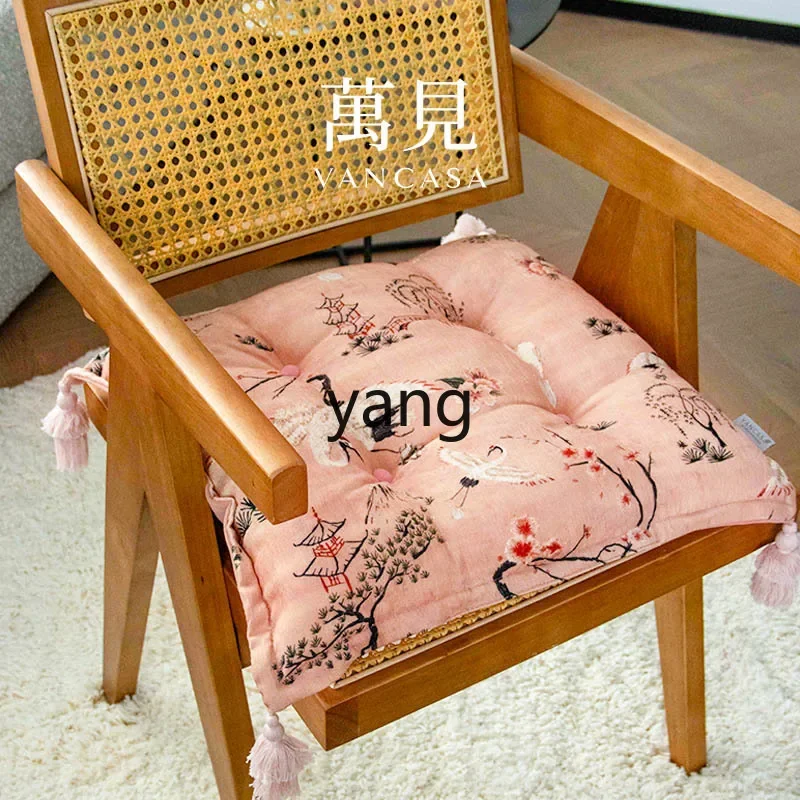 LTT .Cushion Chinese Style Printed Chair Cushion Retro French Chair Cushion Light Luxury Tassel Premium