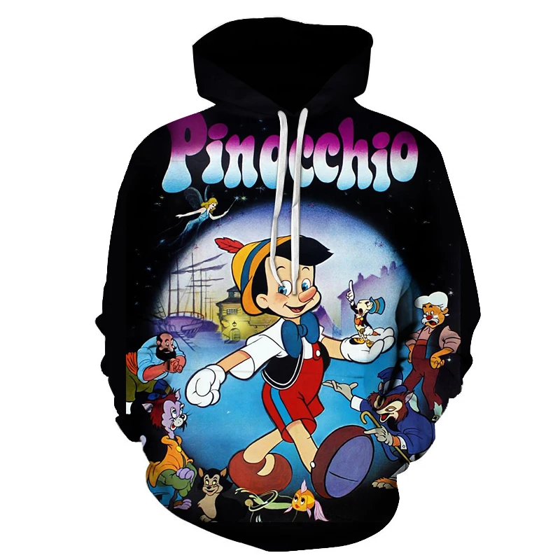 Disney Pinocchio Hoodies for Men Women Casual Hip Hop Streetwear Long Sleeve Sweatshirts Boys Girls Fall Tops Coats