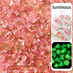 30PCS Honey Peach Color Flat Back Resin Nail Art Charms Accessories Luminous Heart Bow Butterfly Flower Nail Decoration Supplies
