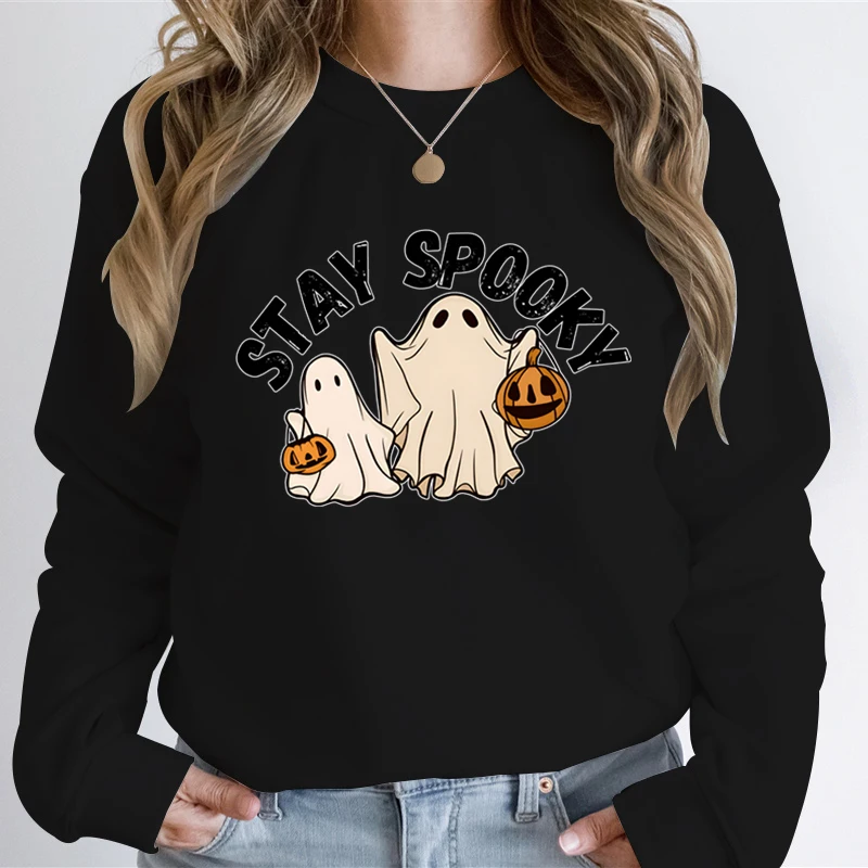 Stay Spooky Halloween Gift Sweatshirt Hoodie Women Spooky Season Ghost Pumpkin Classic Hoodies Women Halloween Ghost Sweatshirt