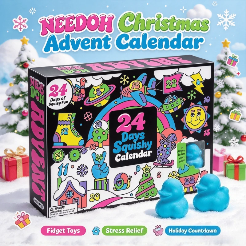 NeeDoh 2026 Christmas Advent Calendar 3D PVC Fidget Doll 24‑Day Countdown Surprise Box Stress Relief Squeeze Fidget Toy