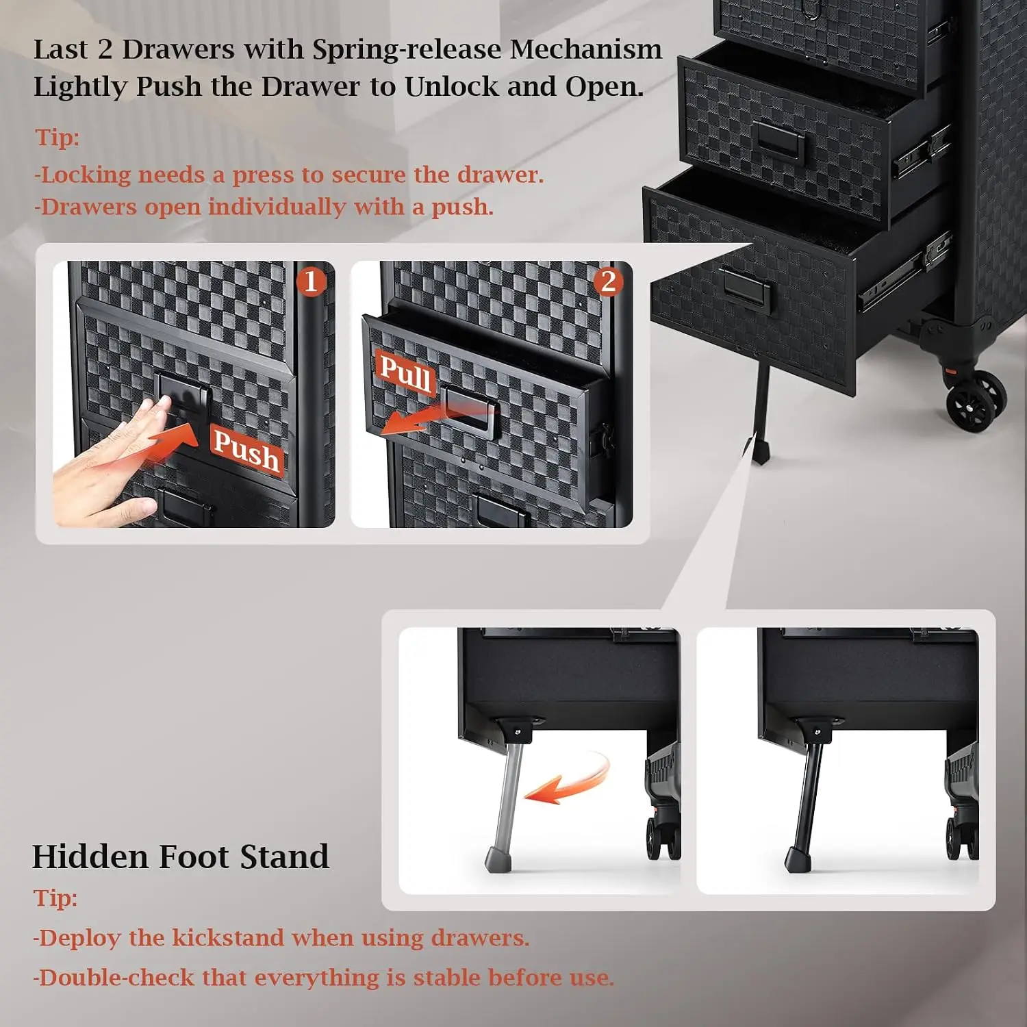 Rolling Makeup Case Cosmetology Case Wheels 4 In 1 Makeup Organizer 3 Drawers Foot Stand Spring Release Mechanism Artist Salon N