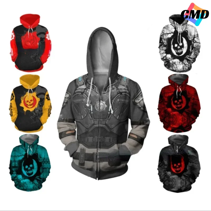 Cos Game war machine 5 3D printed Hooded Sweatshirt gears Cosplay clothing men's and women's casual sports long sleeve coat