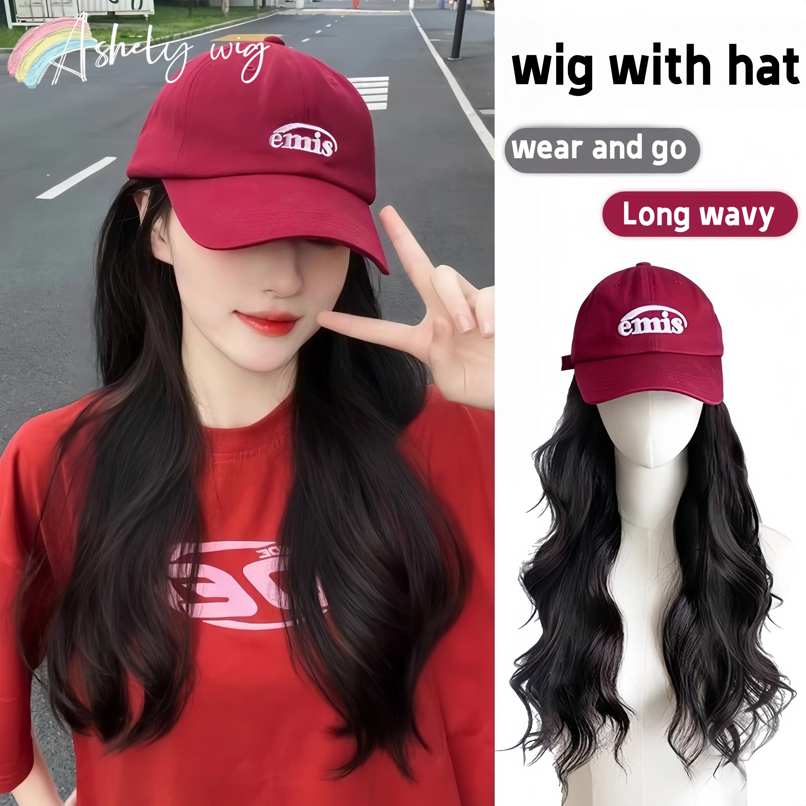 

One-piece Wigs and Hats for Women in Autumn and Winter Featuring Long Wave Hair Natural and Popular High-temperature Silk Wigs