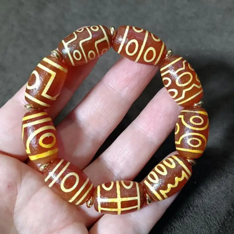 

Natural Tibetan Agate Dzi Bead Bracelet Men Women Genuine Buddhism Weathered Old Agate Dzi Beads Lucky Amulet Fengshui Bracelets