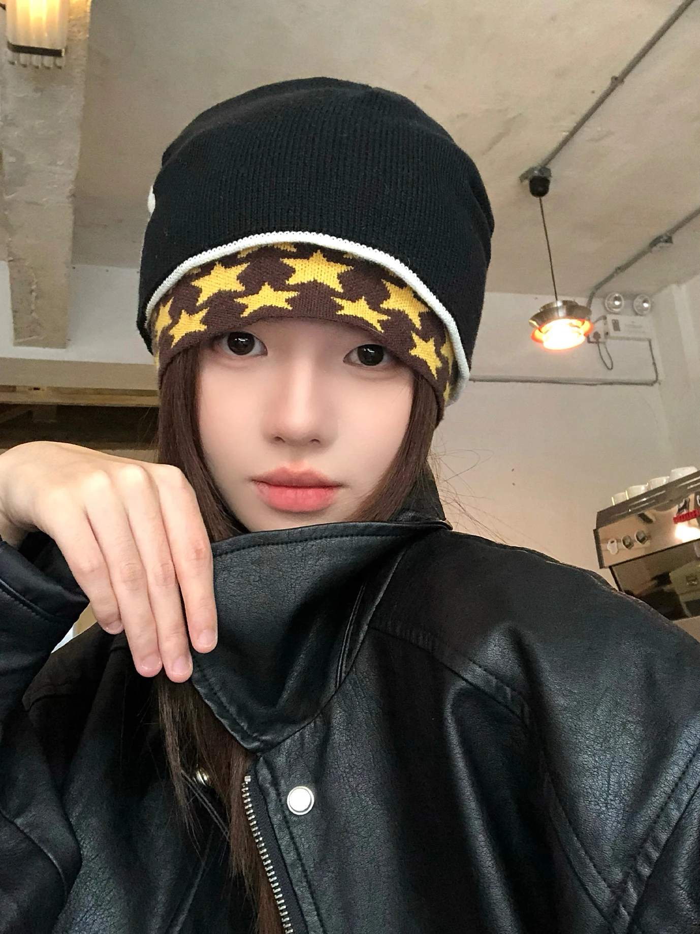 American Retro Knitted Star Hat Women's Double Layer Detachable Color Block Overhead Cap Autumn Casual No Brim Foldable Hat