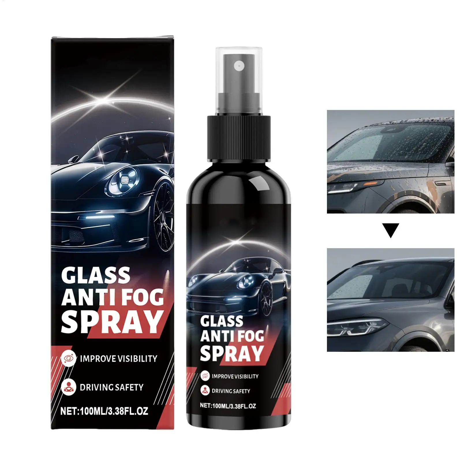 100ml Anti-Fog & Hydrophobic Coating Spray For Clear Vision On Glass & Mirrors, Long-Lasting Rain/Steam Prevention For Cars