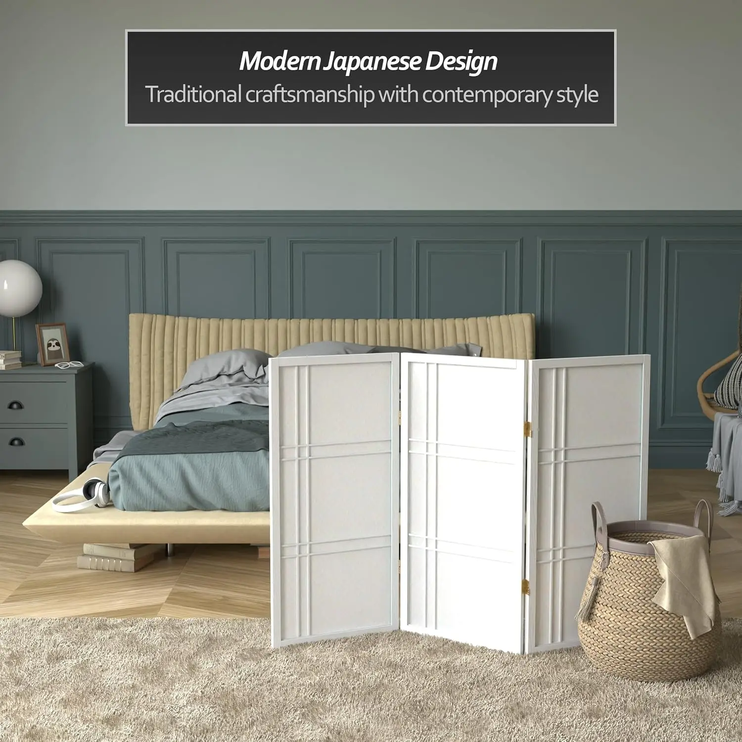 شاشة شوجي بيضاء مزدوجة الصليب بطول 3 أقدام مع 3 ألواح، مقسم غرفة أنيق #2