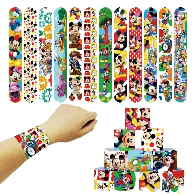 10pcs Slap Bracelets Lilo Stitch Mickey Mouse Princess Frozen Elsa Lion King Winnie Party Supplies Toys Favor for Kids Rewards