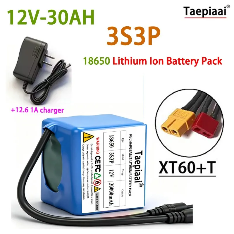 DIY 3S3P 18650 Li-Ion Battery Pack 12V 30000MAh Super Large Capacity Built-in BMS Safe Reliable+DC Charger For 12V Device