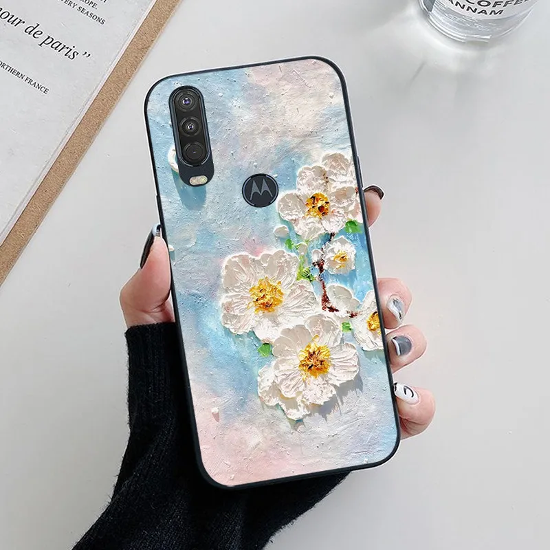 For Motorola Moto One Action Case Lovely Cartoon Flower Slim Soft Silicone Phone Cover For Moto One Vision Funda Coque