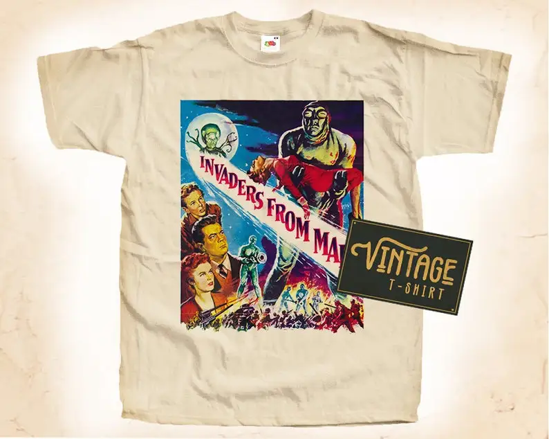 

Invaders from Mars V1 T shirt Tee Natural Vintage Cotton Movie Poster Beige All Sizes