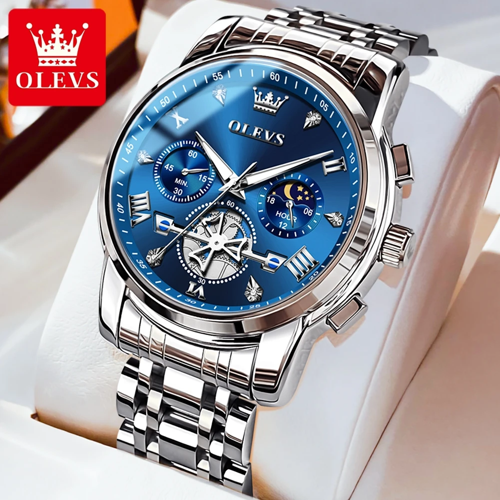 

OLEVS 2856 Top Original Quartz Watch for Men Waterpoof Chronograph Men's Wristwatch Fashion Flywheel Design Moon Phase Man Watch