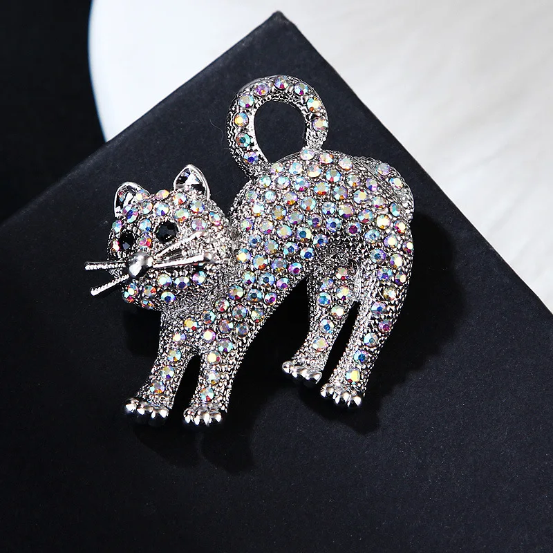 Cute Little Cat Brooches for Women Full Rhinestone Casual Party Office Cartoon Animal Brooch Pins Fashion Jewelry Party Gifts image 6