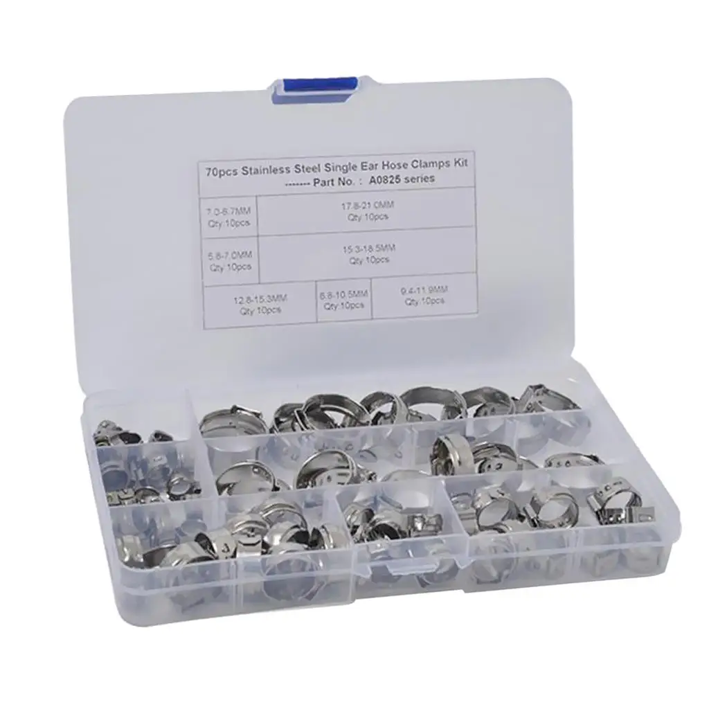 70 Pezzi 5.8-21.0mm Anti-Corrosione Singolo Carburante Aria Idraulica Fascette O-Clips In Acciaio Inox 304