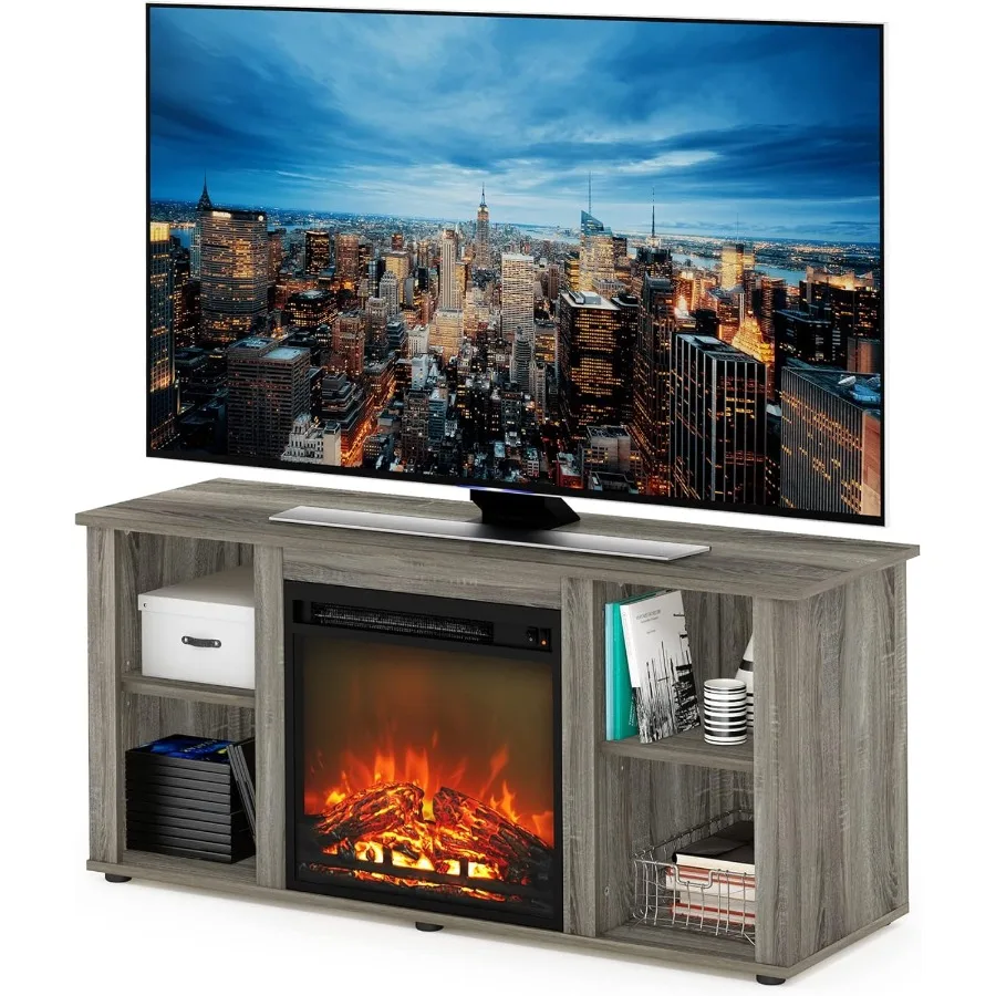 

Подставка под телевизор Jensen Fireplace Entertainment Center с открытым хранилищем для телевизора до 55 дюймов с отделкой из французского дуба серого цвета идеально подходит для Livin