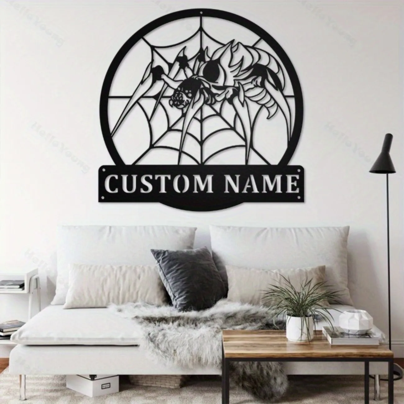 Anpassbares Metallschild mit Spinnennetz-Motiv, personalisierte Silhouette, Familienname, heißer Verkauf für die Küche zu Hause.