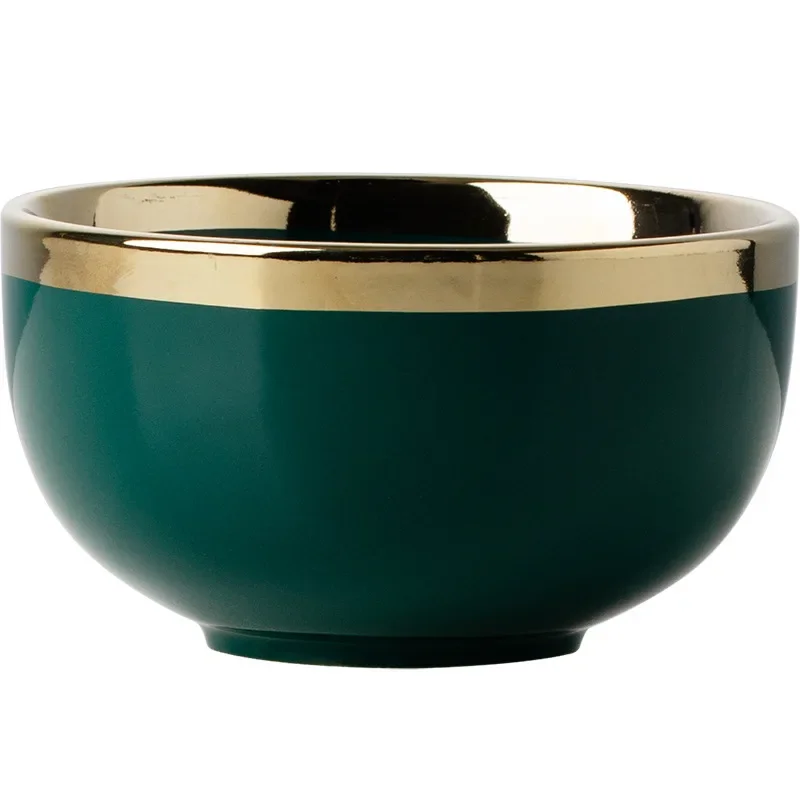 Creative Dark Green Cutlery Bowls Set Gold-plated Ceramic Plates Cooking Dishes Rice Bowls Porcelain Plate Kitchen Utensils New