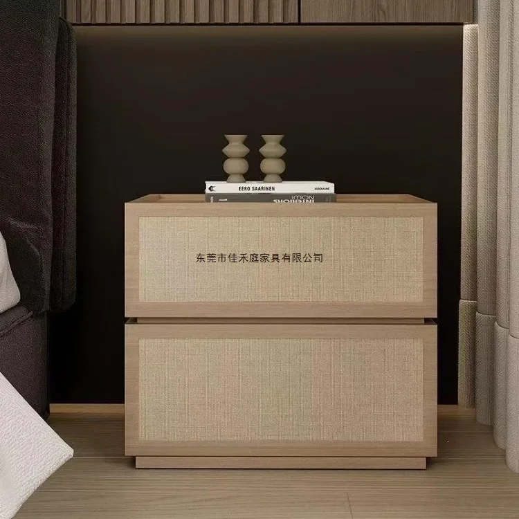 DSA Nordic solid wood bedside table Japanese log style simple senior bedroom household bedside table linen rattan bedside table