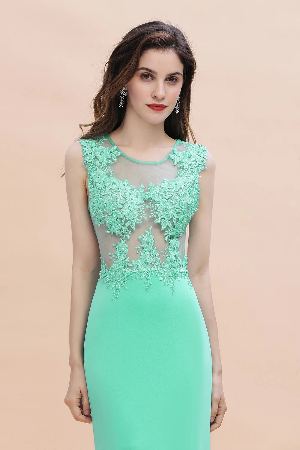 Formal Lace Green Evening Dresses Mermaid Beaded Pearls Sleeveless Embroidery Formal Cocktail Party Vestidos De Fiesta