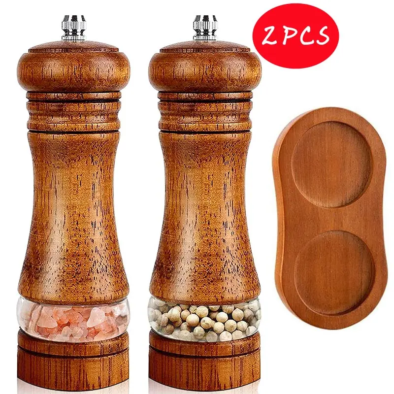 6 Inches Salt and Pepper Grinder Sets Pepper Mill Manual Freshly Ground Seasoning Bottle Ceramic Core Solid Wood Pepper Grinder