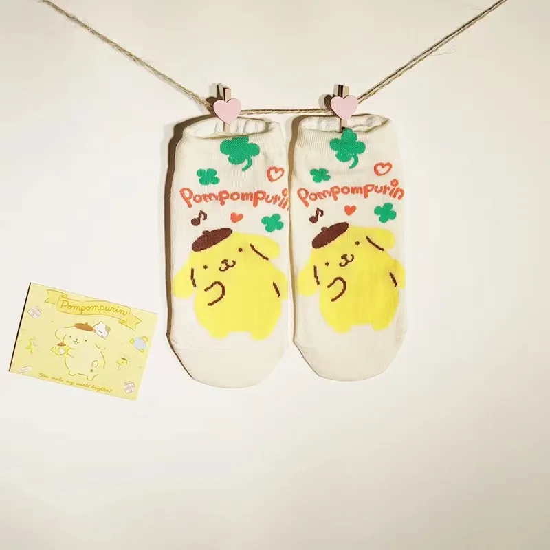 لـ Kulomi موضة جديدة كارتونية للنساء Kawaii Hello Kitty Kuromi Cinnamoroll جوارب قصيرة لطيفة للفتيات جوارب مريحة قابلة للتنفس