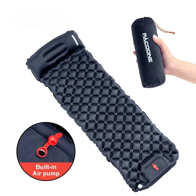 PACOONE Outdoor Camping Sleeping Pad Inflatable Mattress with Pillows Ultralight Air Mat Built-in Inflator Pump Travel Hiking