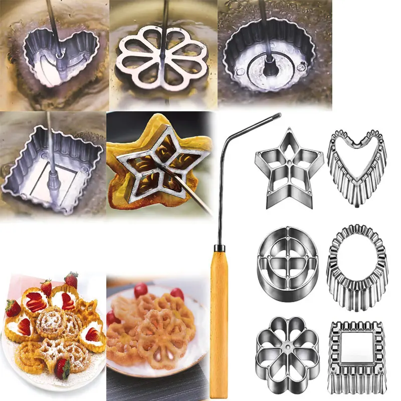 

2/7pc Rosette Iron Mold Timbale Aluminum Waffle Molds Funnel Cake Ring Maker Cookie Bake Mold Kitchen Baking Kitchen Accessories