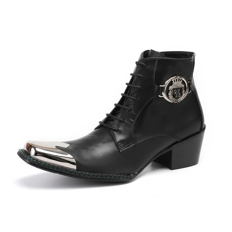 

Высокие ботинки 5 см из натуральной коровьей кожи, модная мужская качественная обувь до щиколотки, мужские зимние ботинки с острым носком на молнии