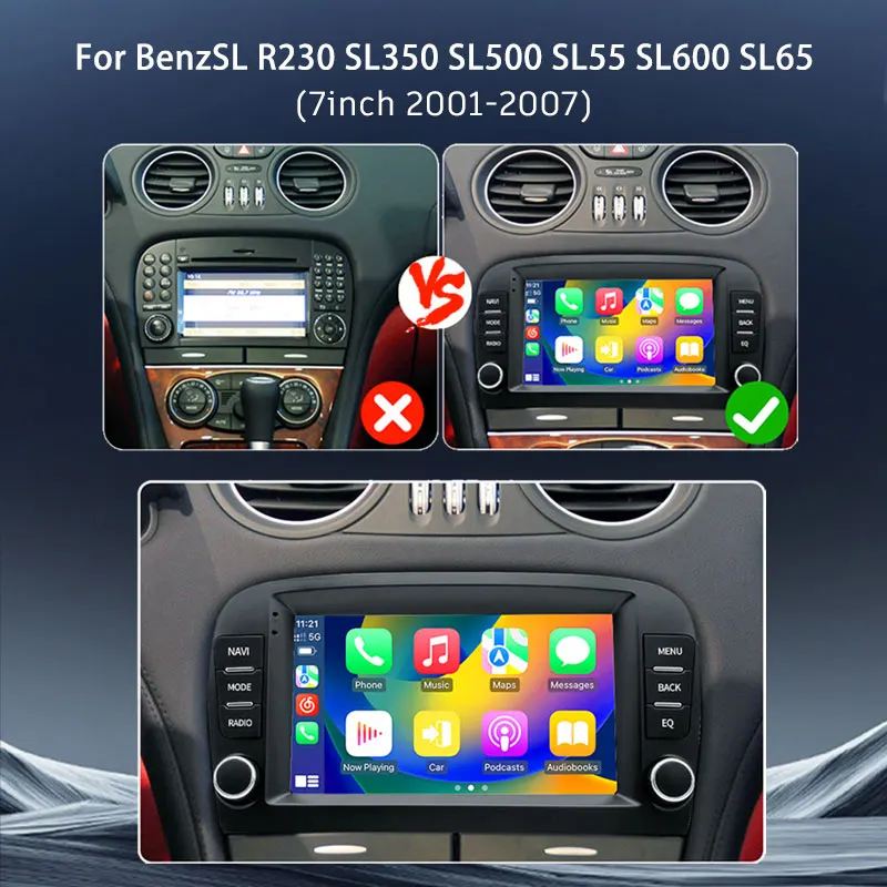 7Inch Android13 Car Radio Player Touchscreen GPS Navigation Carplay Suitable For Mercedes Benz SL R230 SL350 SL500 SL55/65 SL600