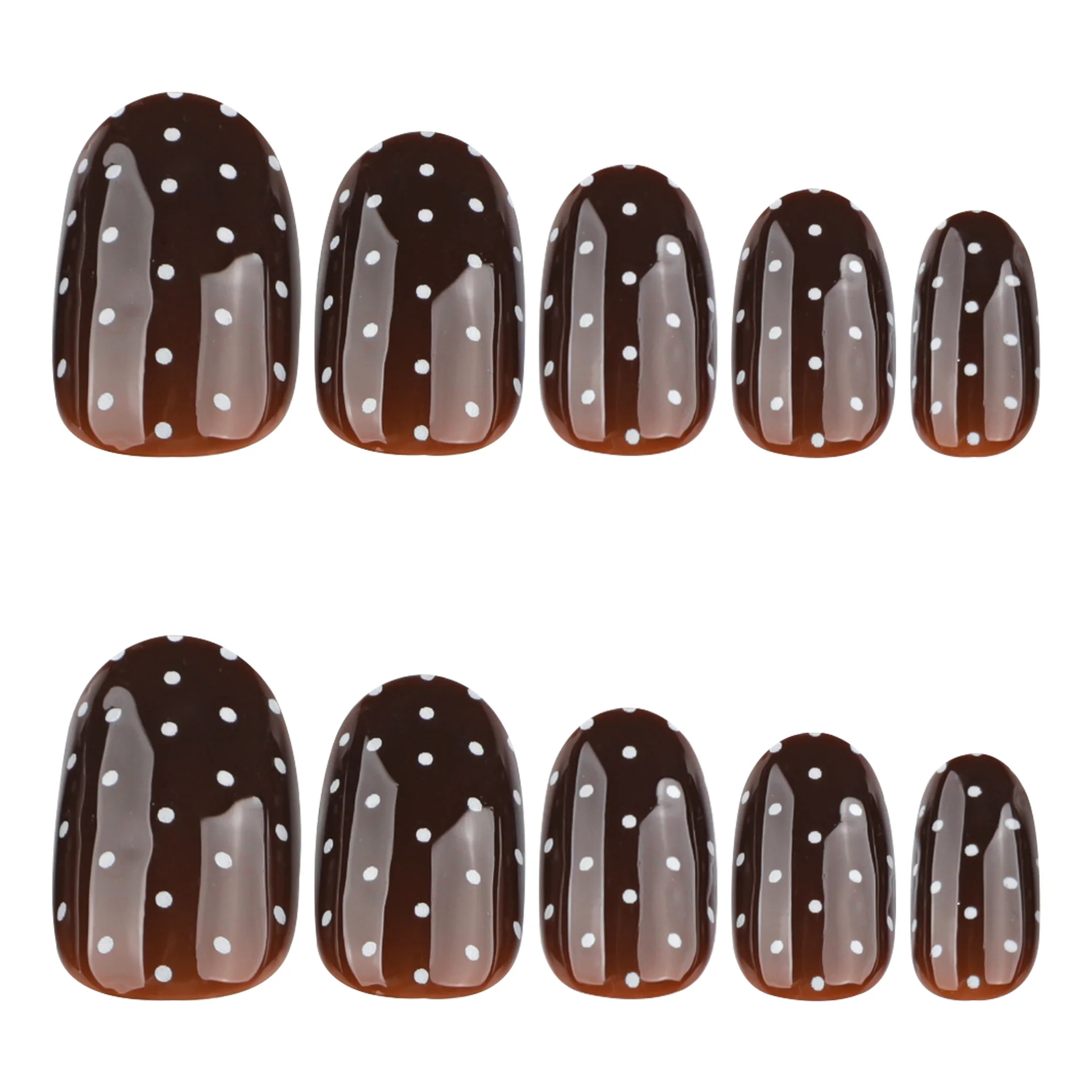 Autumn Winter White Polka Dot Short round Wearable False Nails Beauty Nail Art Cross-Border Popular Nail Tips
