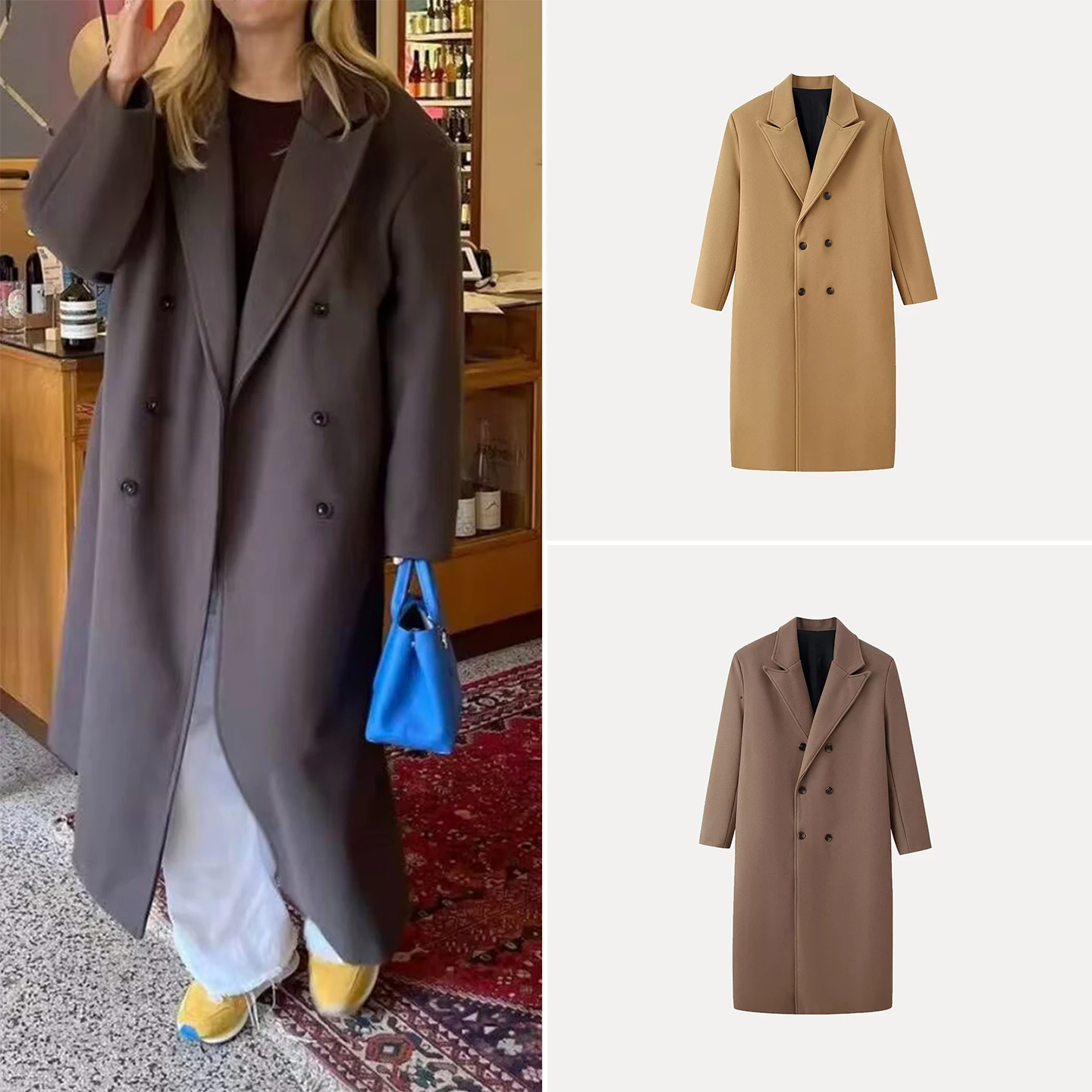 

Faionable Long Woolen Coat Double Breasted Women's Autumn Winter Outerwear Ele Classy Sle Z Brand New 2025
