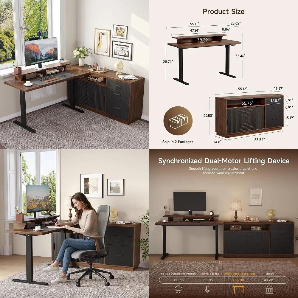 

Bixby 3Piece Home Office Desk and Bookshelf Display Case in Walnut